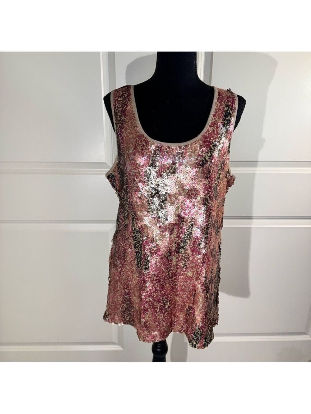 Boston Proper Copper, Pink and Gold Sequin Tank Top Large